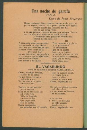 Una noche de garufa : Tango. Letra de Juan Tomasger