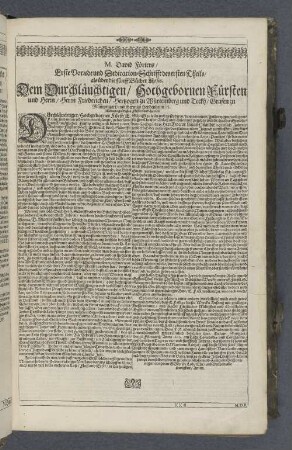M. David Förters Erste Vorrede und Dedication-Schrifft des ersten Theils als über die fünff Bücher Mosis.