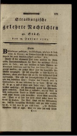 49. Stück, den 18. Junius 1783.