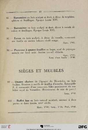 Sièges et meubles (Nr. 99-122)