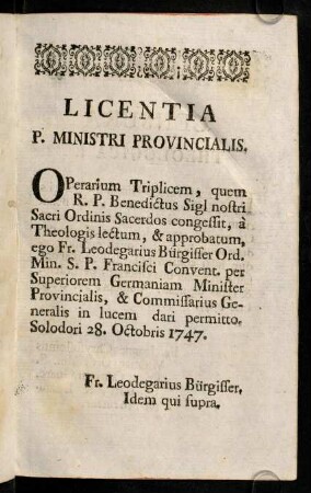 A2r-A3v, Licentia P. Ministri Provincialis; Censura; ...