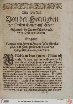 Eine Predigt. Von der Herrligkeit der Kirchen Gottes auf Erden