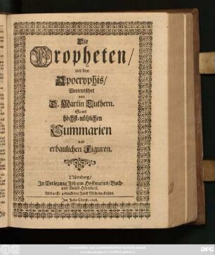 Die Propheten/ mit den Apocryphis