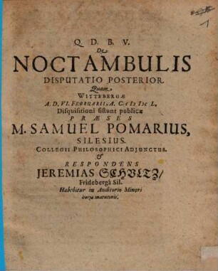 De Noctambulis Disputatio ..., 2