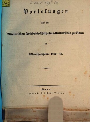 Vorlesungsverzeichnis für das .... 1842/43. WH