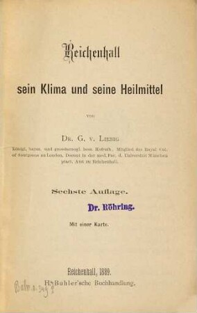 Reichenhall, sein Klima und seine Heilmittel