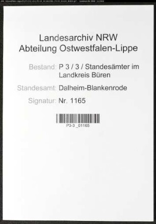 Sterberegister Standesamt Dalheim-Blankenrode