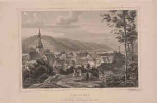 Schandau (Bad Schandau) in der Sächsischen Schweiz, Blick von Nordwesten, aus: Rohbocks und Koehlers Königreich Sachsen, Thüringen und Anhalt von 1857