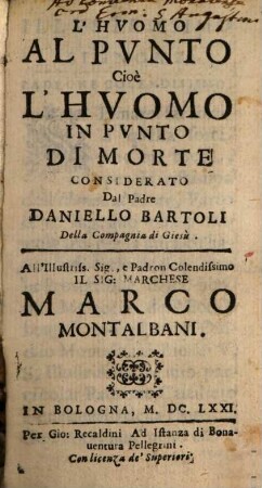 L' huomo al punto cioè l'huomo in punto di morte