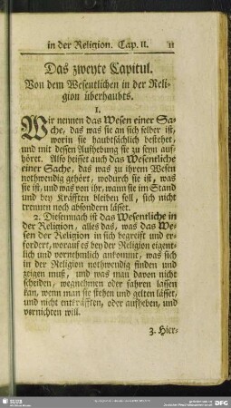 Das zweyte Capitul. Von dem Wesentlichen in der Religion überhaubts