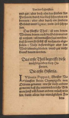 Das erste Theil begreifft diese nachfolgenden drey Historien.