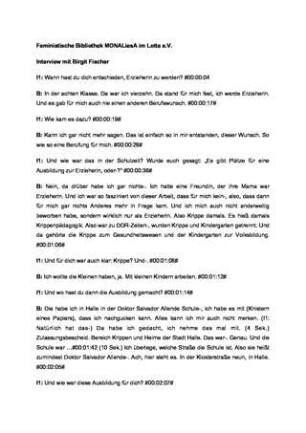Interview zu Arbeitsbiographie als Erzieherin 1989/90. : Birgit Fischer am 03.04.2019