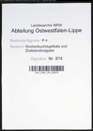 Kirchenbuchduplikate der katholischen Gemeinde (G 1873). (Gemeinde: Bochum, katholische Gemeinde Stadt und Land (getrennt))