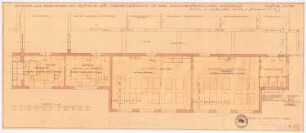 Institut für Gartengestaltung der Landwirtschaftlichen Hochschule, Berlin-Dahlem: Entwurf zur Einrichtung der Büros und Zeichensäle: Grundriss 1:50, Maßstabsleiste, Zahlennotizen
