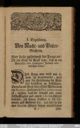 I. Erzehlung. Von Nacht- und Polter-Geistern.