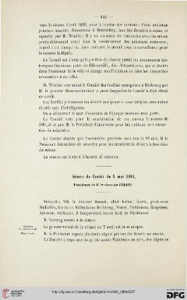 Séance du Comité du 5 mai 1884