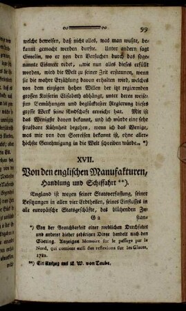XVII. Von den englischen Manufakturen, Handlung und Schiffahrt.