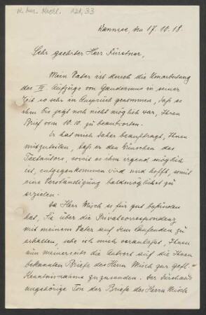 Brief an Otto Fürstner : 17.10.1918