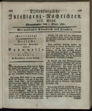 XIX. Stück. Sonnabends: den 7. May. 1791.