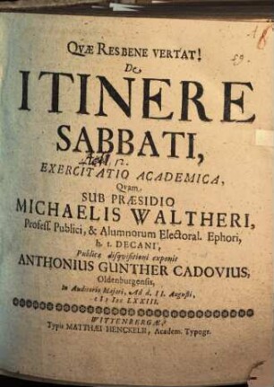 De itinere sabbathi exercitatio academica
