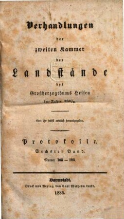 Verhandlungen der Zweiten Kammer der Landstände des Großherzogthums Hessen. Protokolle. 1835/36,6 (1836)