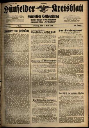Erste Ausgabe vom Freitag, den 04. Mai 1934.