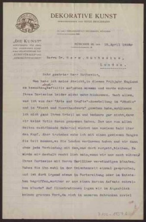 Schreiben an Hermann Muthesius (Brief)