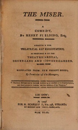 The miser : a comedy