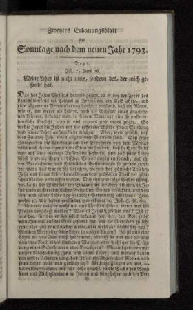 Zweytes Erbauungsblatt am Sonntage nach dem neuen Jahr 1793.