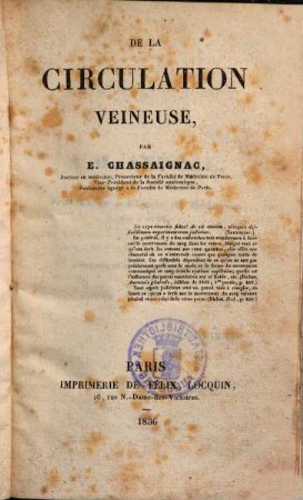 De la circulation veineuse