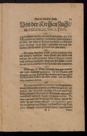 Von der Kirchen Zucht/ und Excommunication.