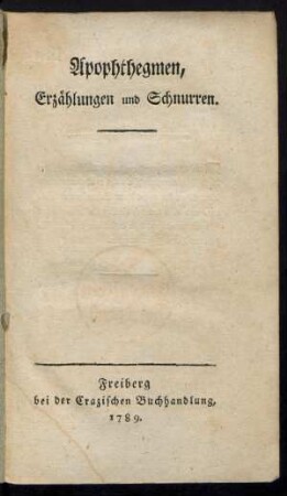 Apophthegmen, Erzählungen und Schnurren