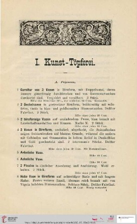 I. Kunst-Töpferei (Nr. 1-541)