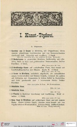 I. Kunst-Töpferei (Nr. 1-541)