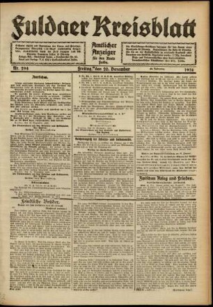 Ausgabe vom Freitag, den 20. Dezember 1918.
