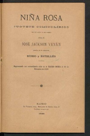 Niña Rosa : juguete cómico-lírico en un acto y en verso
