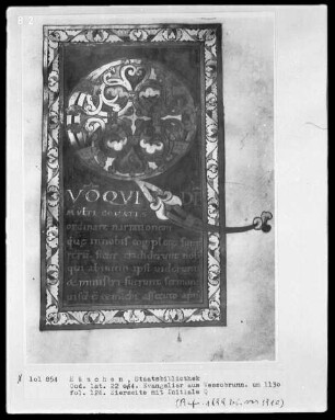 Evangeliar aus Kloster Wessobrunn — Initialzierseite mit Initiale Q(uoniam quidem), Folio 126recto