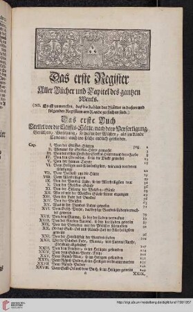 Das erste Register: Aller Buecher und Kapitel des ganzen Wercks
