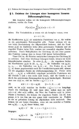 § 1. Existenz der Lösungen einer homogenen linearen Differenzgleichung.