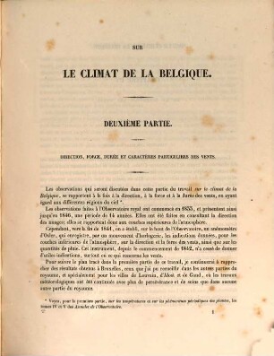 Sur le climat de la Belgique, 2. Direction, intensité, durée et caractères distinctifs de vents