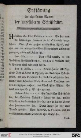 Erklärung der abgekürzten Namen der angeführten Schriftsteller