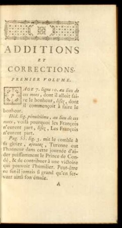 Additions Et Corrections. Premier Volume