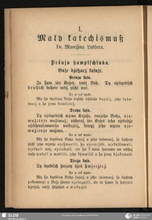 I. Mały katechismuß Dr. Marcźina Luthera / Der Kleine Katechismus Dr. Martin Luthers