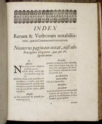 Index Rerum & Verborum notabiliorum, quæ in Commentario occurrunt.