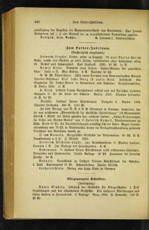 Eingegangene Schriften