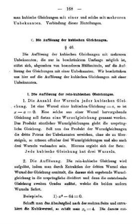 I. Die Auflösung der rein-kubischen Gleichungen. § 46.