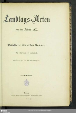 1887/88: Landtags-Akten / Berichte der 1. Kammer