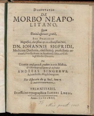Disputatio De Morbo Neapolitano