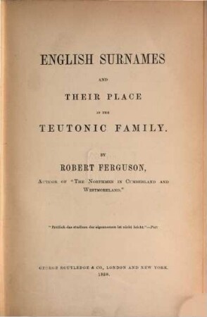 English surnames and their place in the Teutonic family