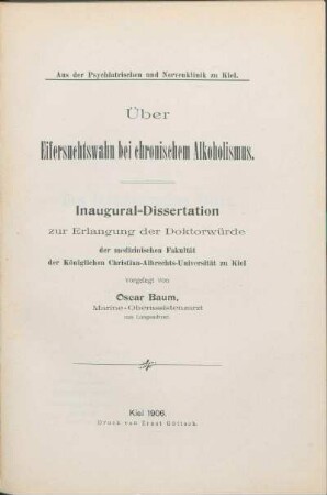 Über Eifersuchtswahn bei chronischem Alkoholismus
